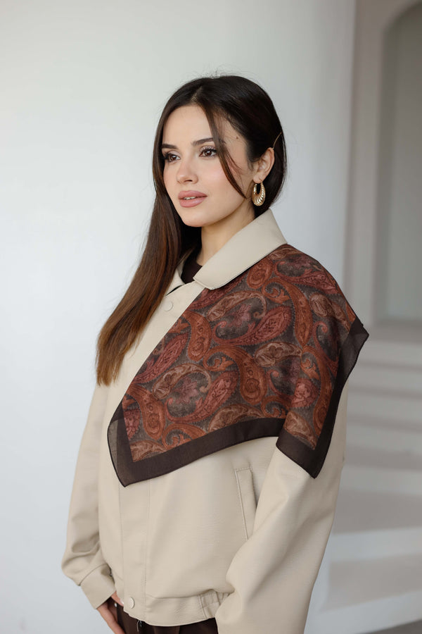 %100 Organik Pamuk Fular - Şal Desen - Bordo Kahve