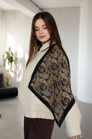 %100 Organik Pamuk Fular - Şal Desen - Siyah Gold