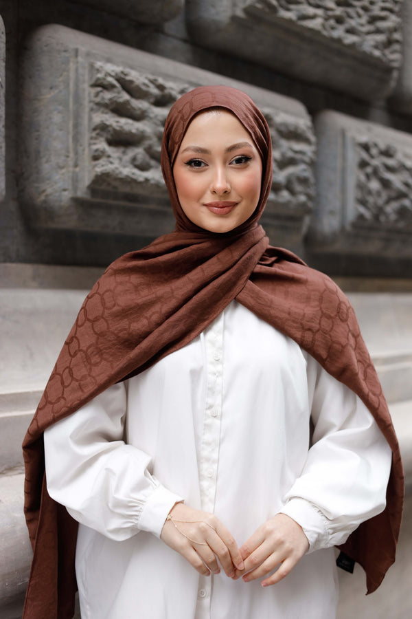 Soft Jakar Şal - Zincir Desen - Çikolata Kahve