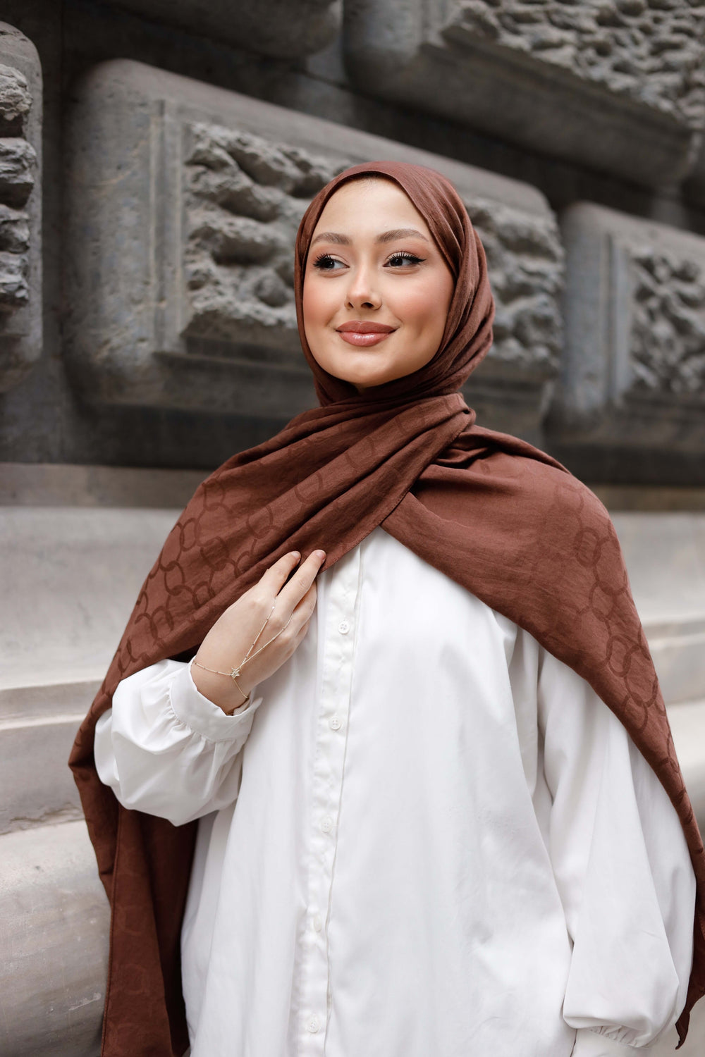 Soft Jakar Şal - Zincir Desen - Çikolata Kahve