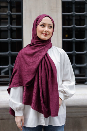 Soft Jakar Şal - Zincir Desen - Mürdüm