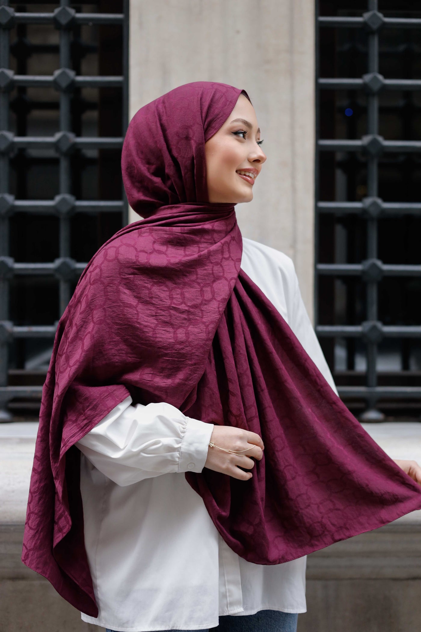 Soft Jakar Şal - Zincir Desen - Mürdüm