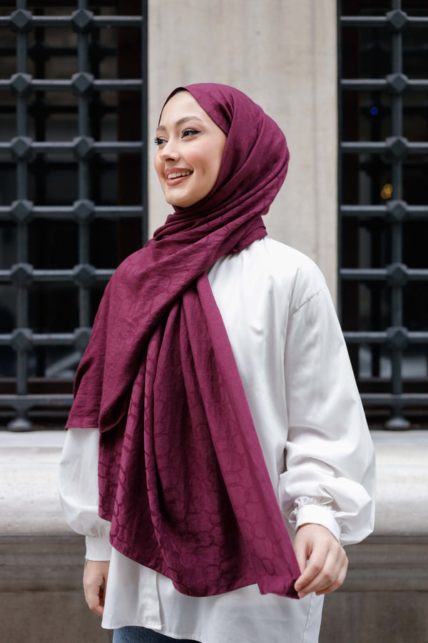 Soft Jakar Şal - Zincir Desen - Mürdüm