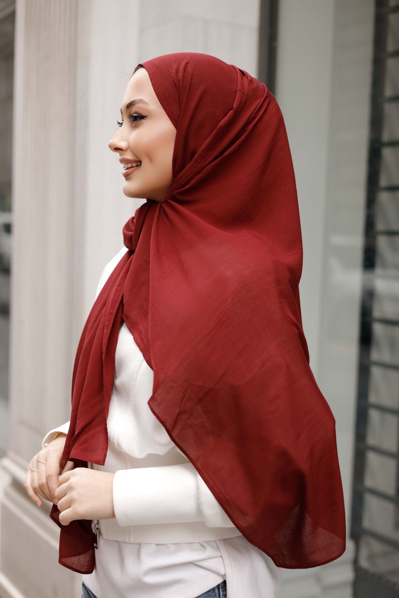 %100 Organik Pamuk Şal - Düz Renk - Bordo