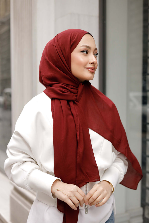 %100 Organik Pamuk Şal - Düz Renk - Bordo