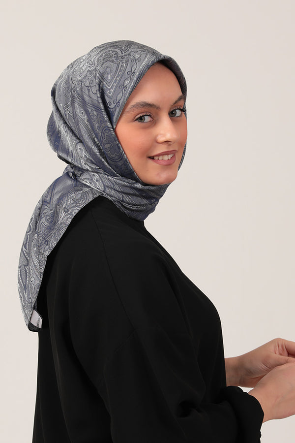 İpeksi Çift Taraflı Jakar Eşarp - Mavi