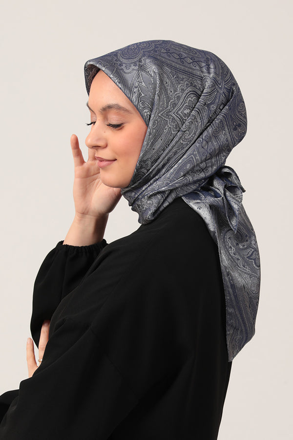 İpeksi Çift Taraflı Jakar Eşarp - Mavi