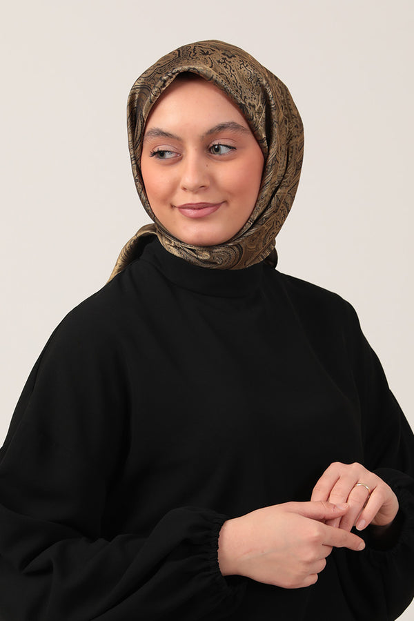 İpeksi Çift Taraflı Jakar Eşarp - Yağ Yeşili