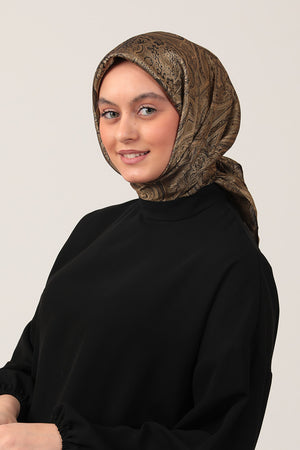 İpeksi Çift Taraflı Jakar Eşarp - Yağ Yeşili