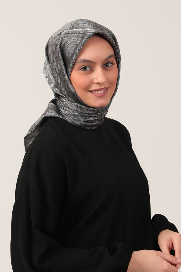 İpeksi Çift Taraflı Jakar Eşarp - Füme