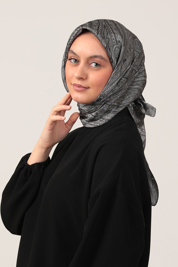 İpeksi Çift Taraflı Jakar Eşarp - Füme