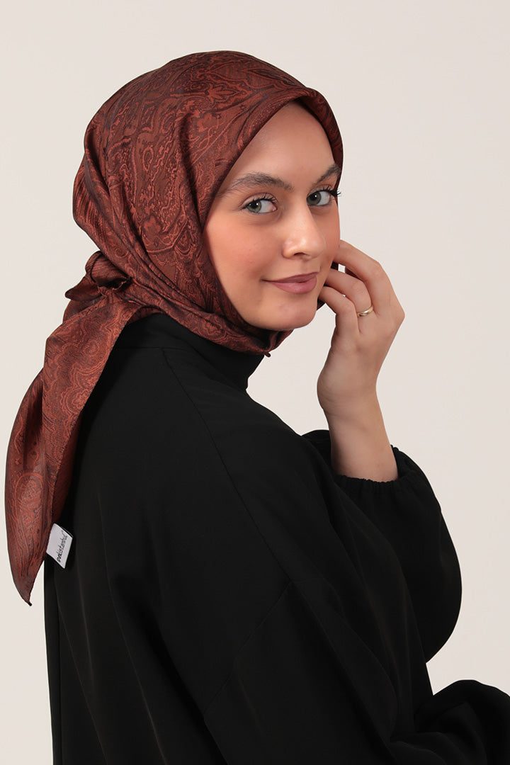 İpeksi Çift Taraflı Jakar Eşarp - Bakır