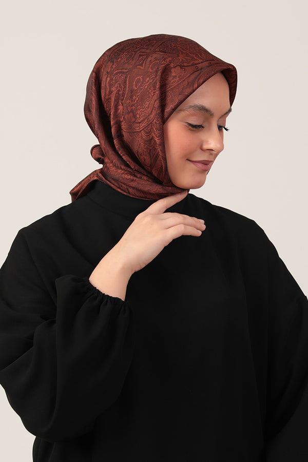 İpeksi Çift Taraflı Jakar Eşarp - Bakır