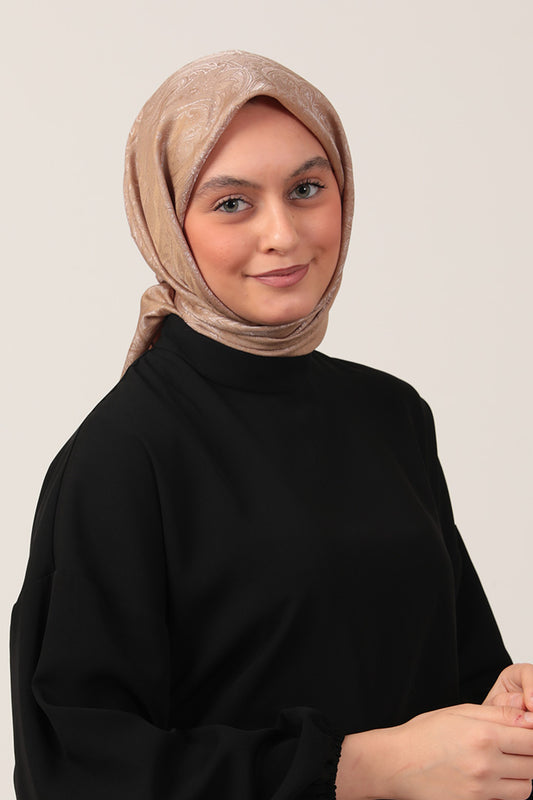 İpeksi Çift Taraflı Jakar Eşarp - Sütlü Kahve