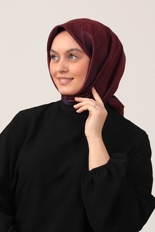 İpeksi Çift Taraflı Jakar Eşarp - Vişne