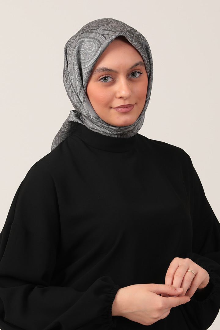 İpeksi Çift Taraflı Jakar Eşarp - Gri