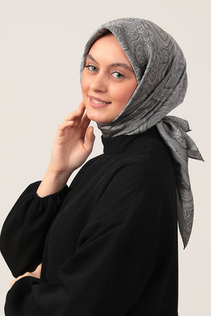 İpeksi Çift Taraflı Jakar Eşarp - Gri