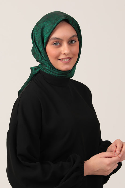 İpeksi Çift Taraflı Jakar Eşarp - Zümrüt Yeşili