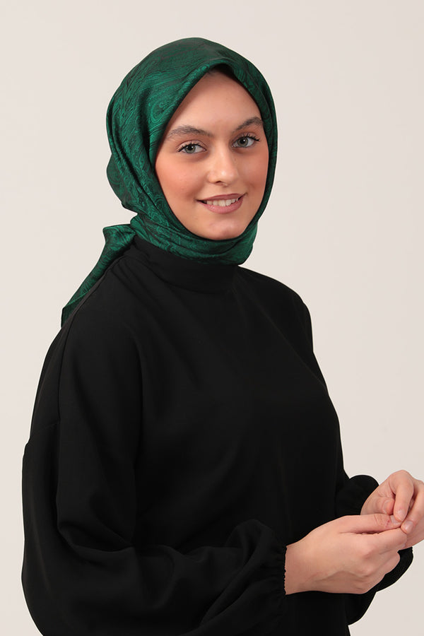 İpeksi Çift Taraflı Jakar Eşarp - Zümrüt Yeşili