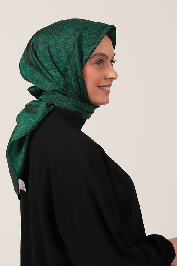 İpeksi Çift Taraflı Jakar Eşarp - Zümrüt Yeşili