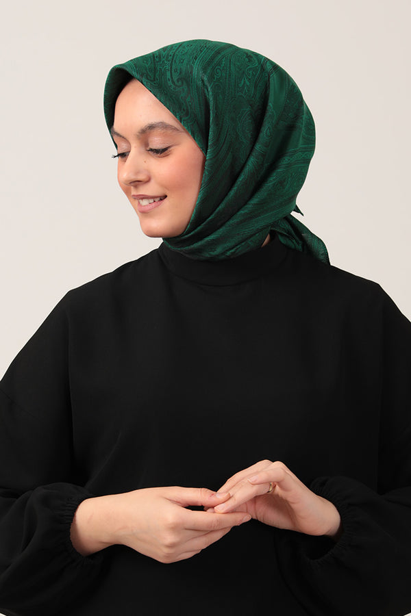 İpeksi Çift Taraflı Jakar Eşarp - Zümrüt Yeşili