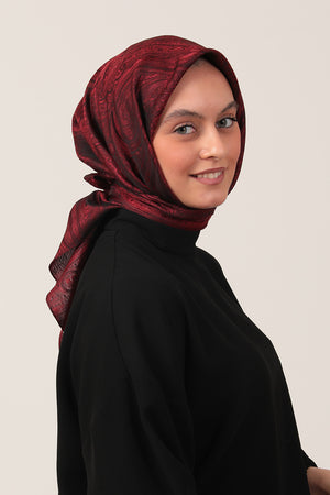 İpeksi Çift Taraflı Jakar Eşarp - Bordo