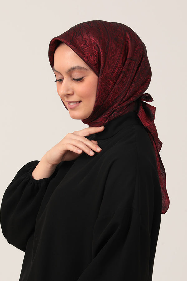 İpeksi Çift Taraflı Jakar Eşarp - Bordo