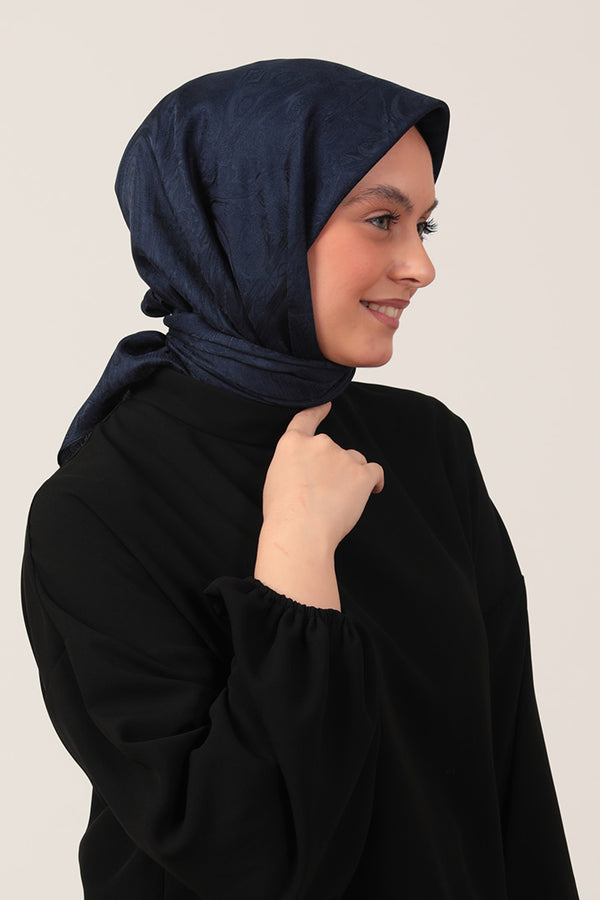 İpeksi Çift Taraflı Jakar Eşarp - Lacivert