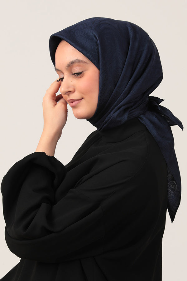 İpeksi Çift Taraflı Jakar Eşarp - Lacivert