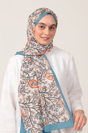 Pamuk İpek Şal - Etnik Floral Desen - Çakmak Taşı