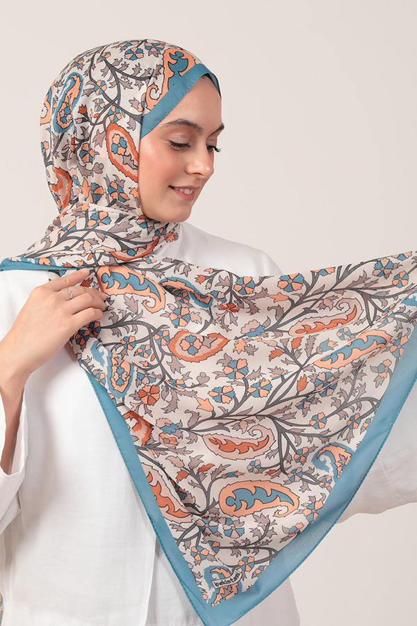 Pamuk İpek Şal - Etnik Floral Desen - Çakmak Taşı