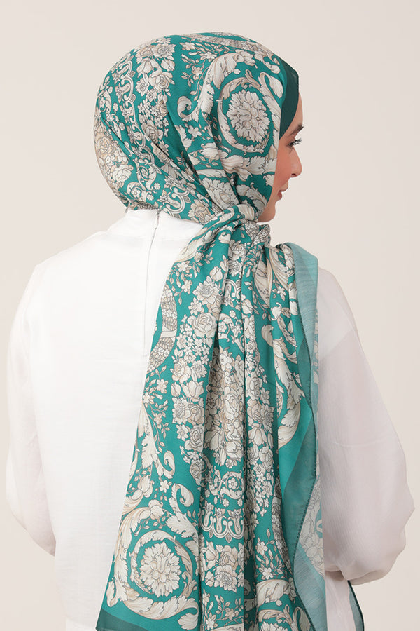 Pamuk İpek Şal - Dönence Desen - Zümrüt Yeşili