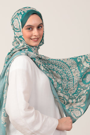 Pamuk İpek Şal - Dönence Desen - Zümrüt Yeşili