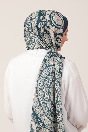 Pamuk İpek Şal - Dönence Desen - Petrol Yeşili