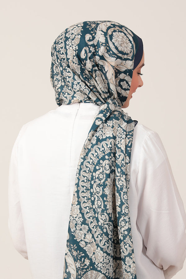 Pamuk İpek Şal - Dönence Desen - Petrol Yeşili