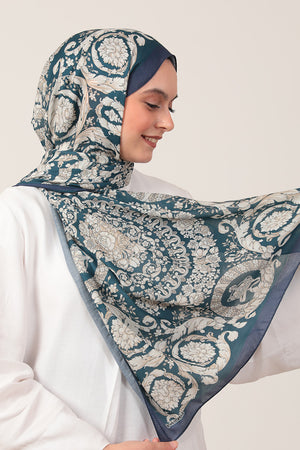 Pamuk İpek Şal - Dönence Desen - Petrol Yeşili