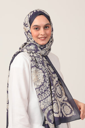 Pamuk İpek Şal - Dönence Desen - Mor