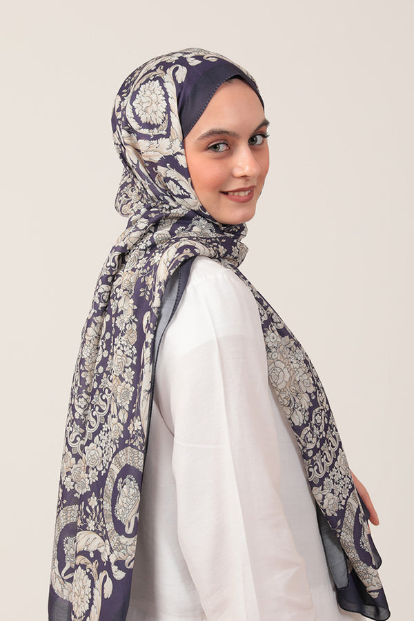 Pamuk İpek Şal - Dönence Desen - Mor
