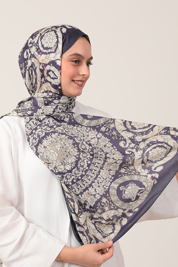 Pamuk İpek Şal - Dönence Desen - Mor