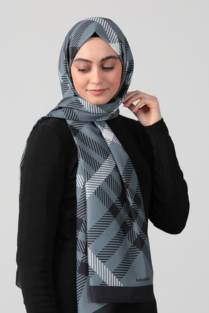 Pamuk Ipek Şal - Ekose Desen - Antrasit