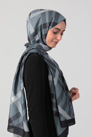 Pamuk Ipek Şal - Ekose Desen - Antrasit