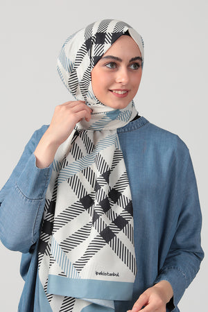 Pamuk Ipek Şal - Ekose Desen - Çakmak Taşı