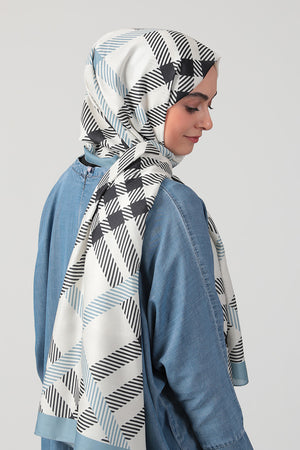 Pamuk Ipek Şal - Ekose Desen - Çakmak Taşı