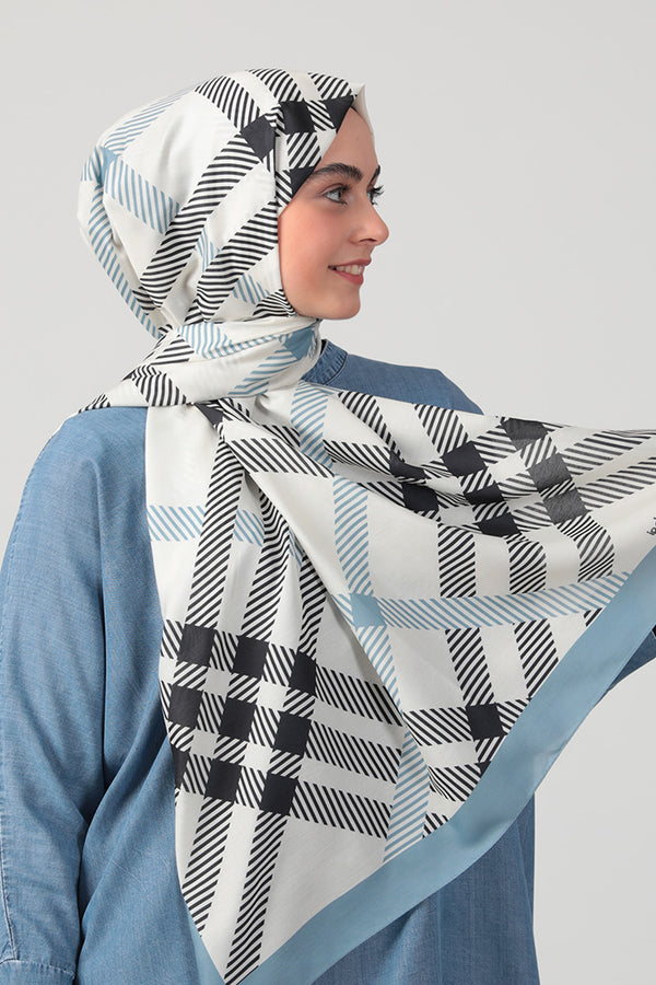 Pamuk Ipek Şal - Ekose Desen - Çakmak Taşı