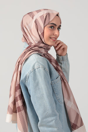 Pamuk Ipek Şal - Ekose Desen - Kahverengi