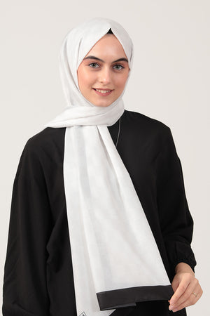 Pamuk İpek Şal - Dama Desen - Beyaz