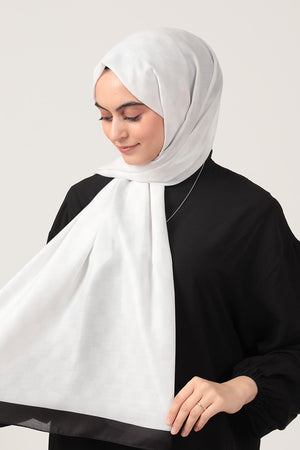 Pamuk İpek Şal - Dama Desen - Beyaz