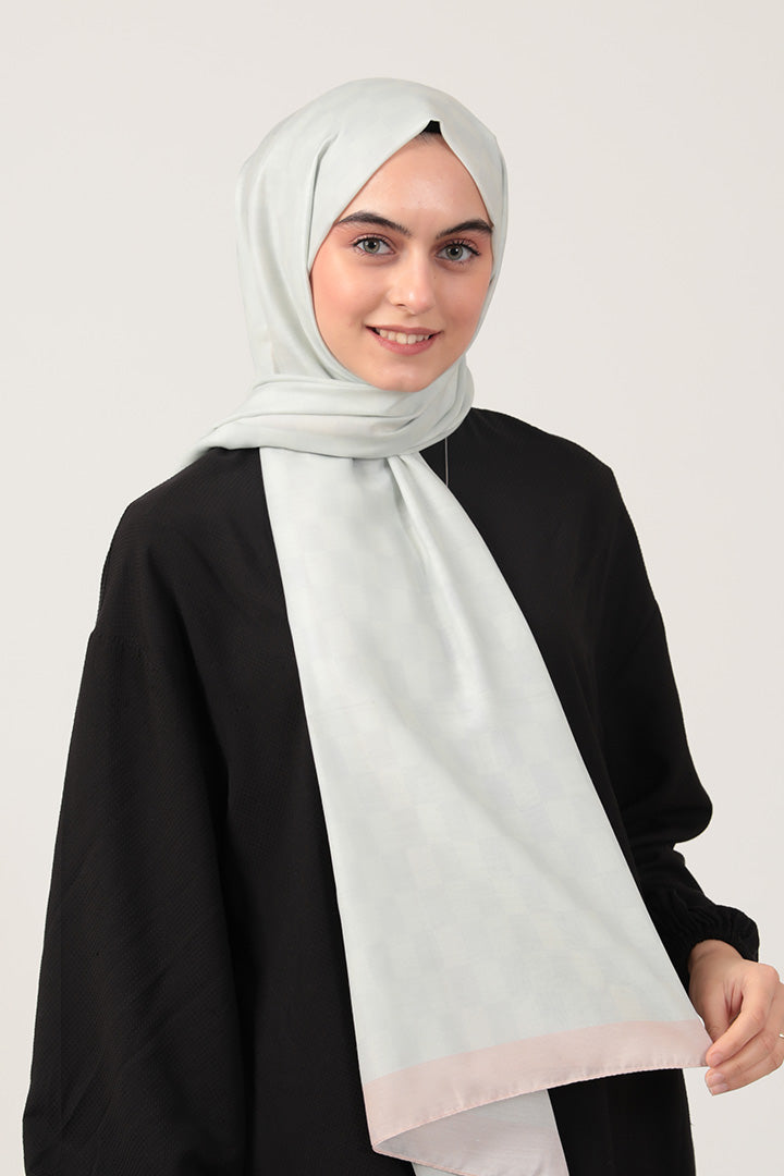 Pamuk İpek Şal - Dama Desen - Ekru Pudra