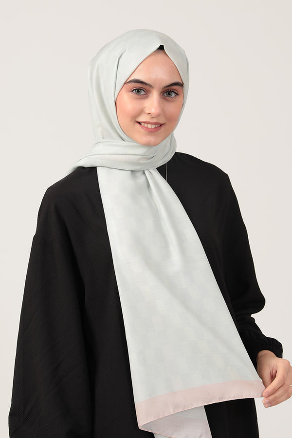 Pamuk İpek Şal - Dama Desen - Ekru Pudra