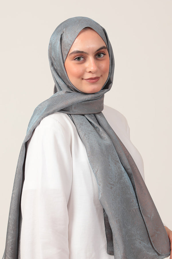 İpeksi Çift Taraflı Jakar Şal - Mandala Desen - Duman Grisi